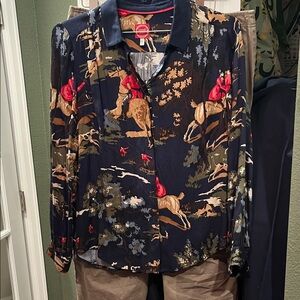 Joules women’s Equestrian Print blouse - Navy and Red size 8 (m)